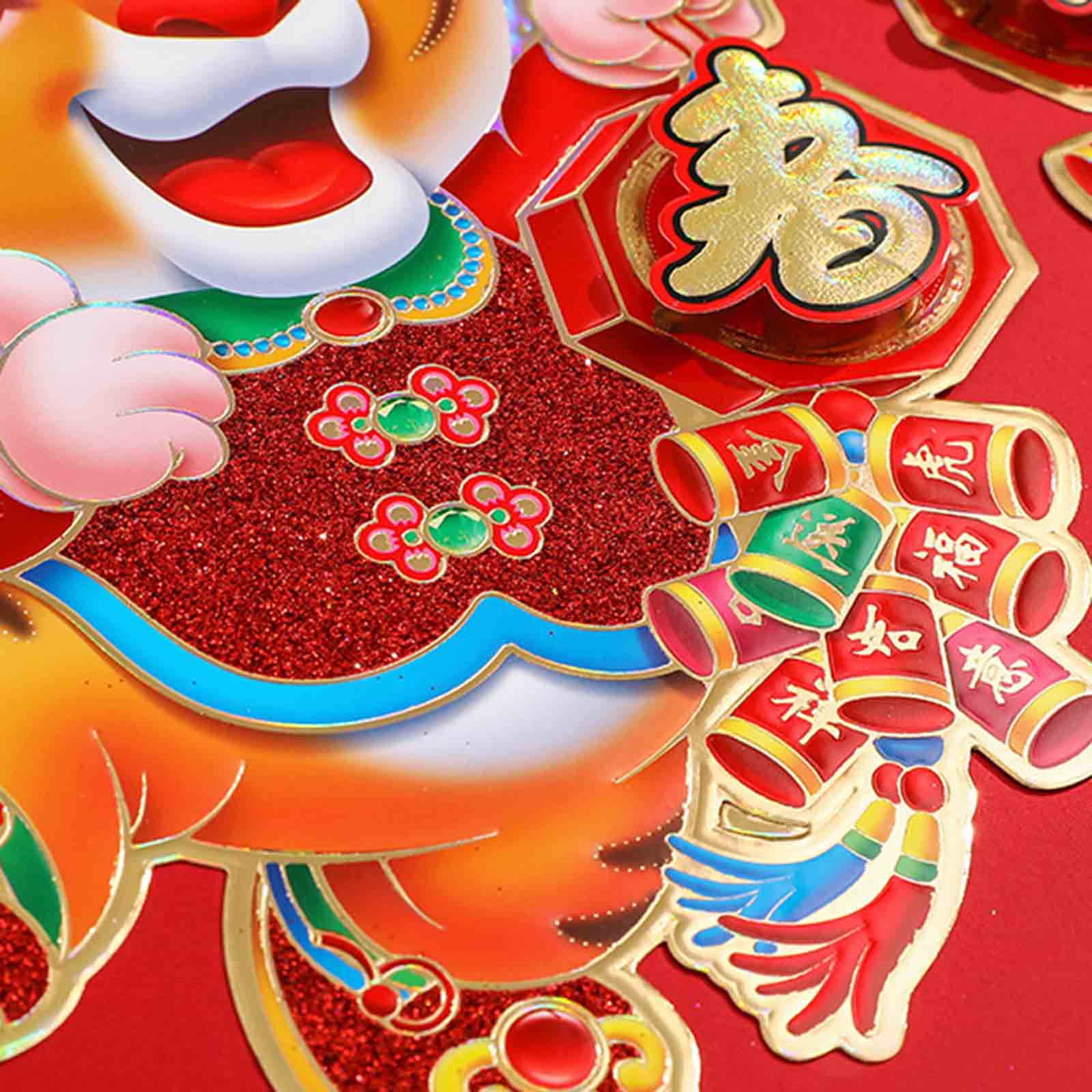 GENEMA 2022 New Year Chinese 3D Flocking Paper Sticker Tiger Decal